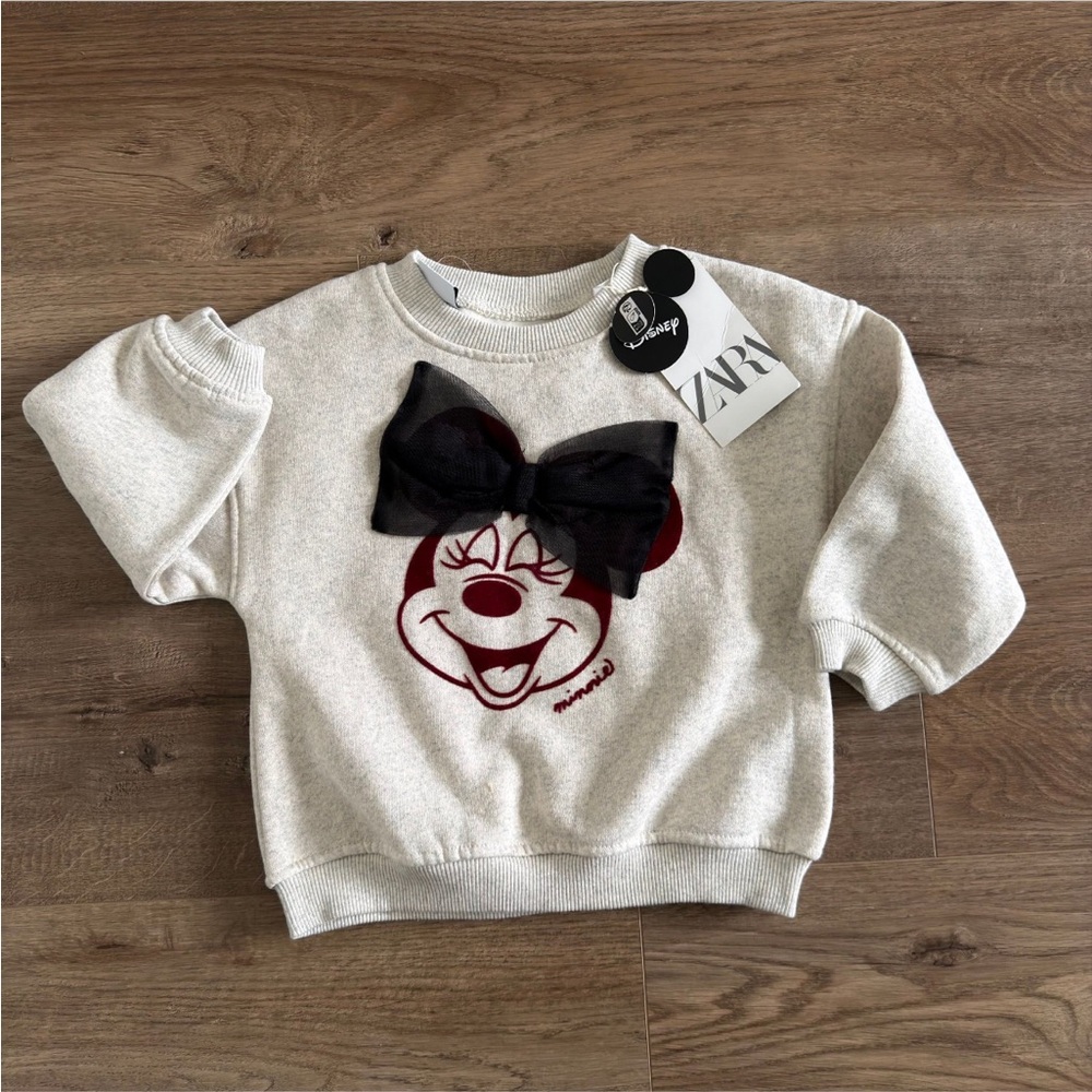Zara x Disney 2T Toddler Minnie Mouse Bow Cream Sweatshirt